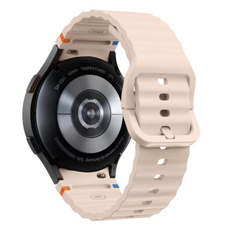 For Samsung Galaxy Watch 4 Classic 42 / 46mm Wave Pattern Stitched Silicone Watch Band(Pink)