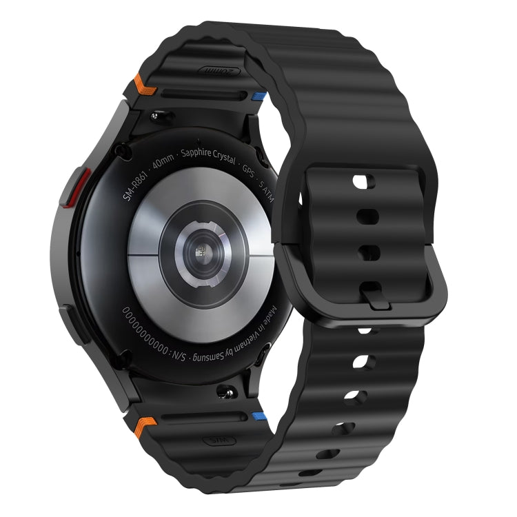 For Samsung Galaxy Watch3 41mm Wave Pattern Stitched Silicone Watch Band(Black)