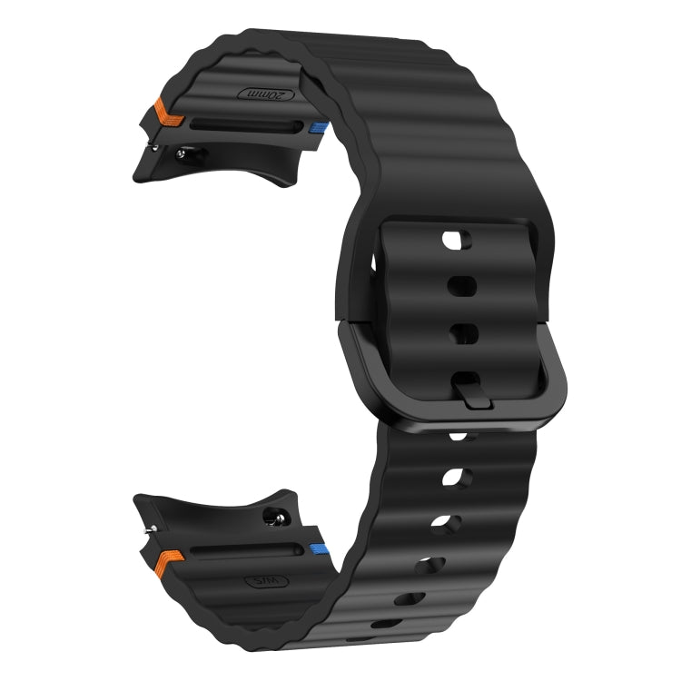 For Samsung Galaxy Watch3 41mm Wave Pattern Stitched Silicone Watch Band(Black)