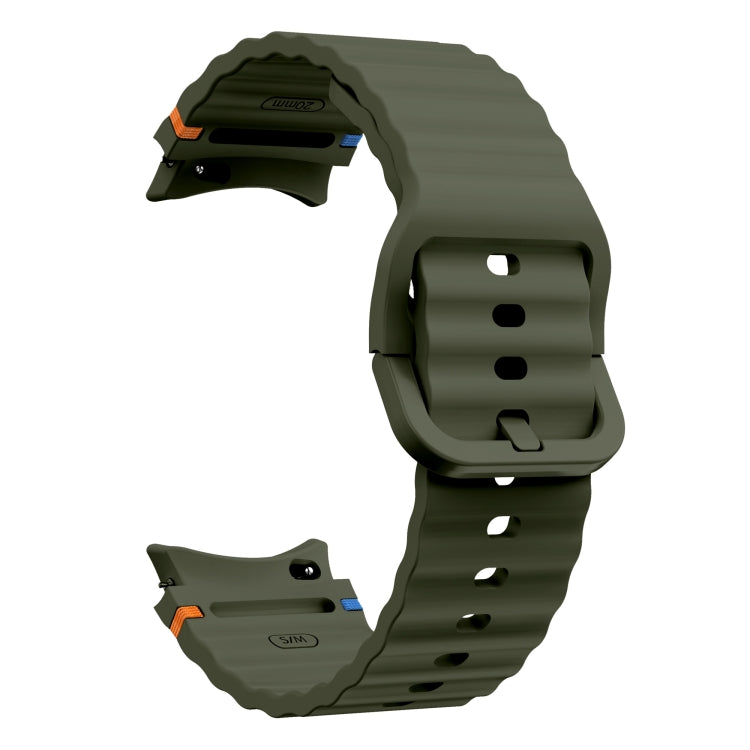For Samsung Galaxy Watch3 41mm Wave Pattern Stitched Silicone Watch Band(Army Green)