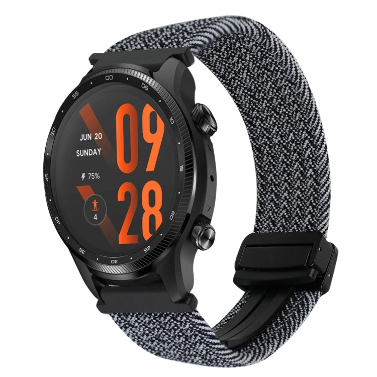 For Ticwatch Pro 3 Ultra 22mm Magnetic Buckle Braided Watch Band(Black White)