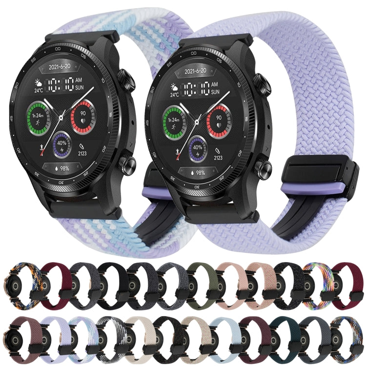 For Ticwatch Pro 3 Ultra 22mm Magnetic Buckle Braided Watch Band(Black White)