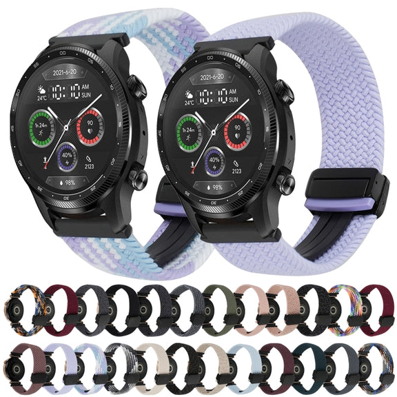 For Ticwatch Pro 3 Ultra 22mm Magnetic Buckle Braided Watch Band(Black White)