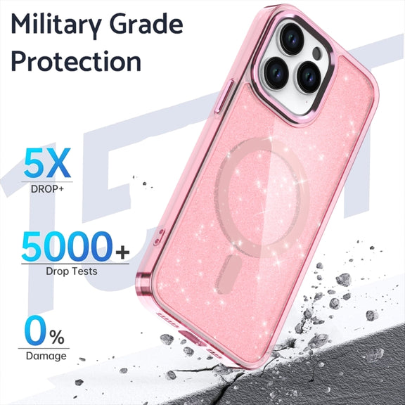 For iPhone 16 Glitter MagSafe Shockproof Phone Case(Black)