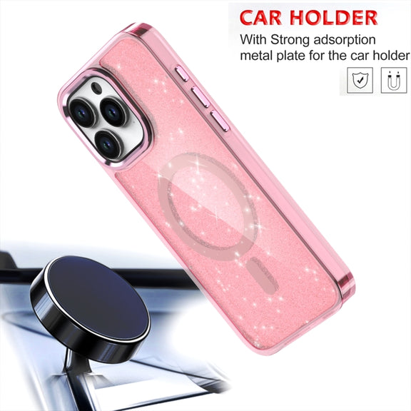 For iPhone 16 Glitter MagSafe Shockproof Phone Case(Black)