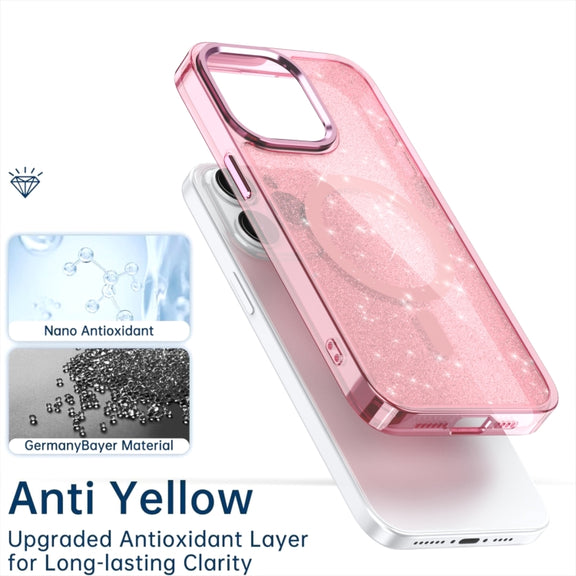 For iPhone 16 Glitter MagSafe Shockproof Phone Case(Black)