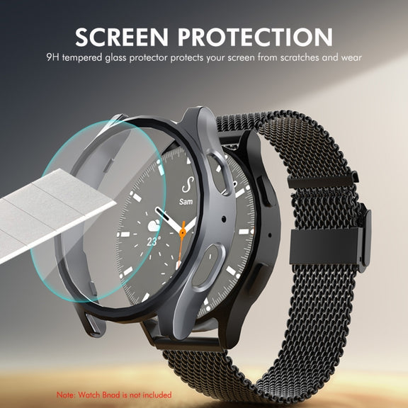 For Samsung Galaxy Watch7 40mm ENKAY Hat-Prince Electroplated Hard PC Case + 0.2mm 9H Glass Screen Protector(Black)