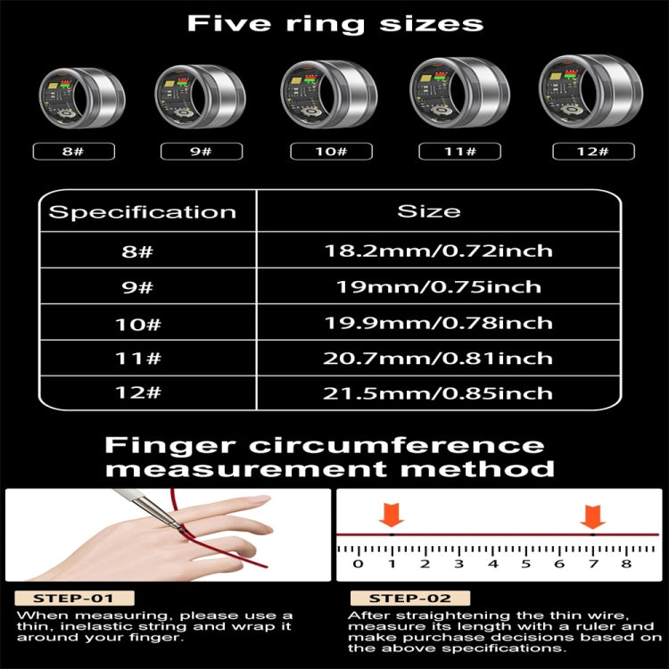 R18 SIZE 9 Smart Ring, Support Heart Rate / Blood Oxygen / Sleep/ Multiple Sports Modes(Black)