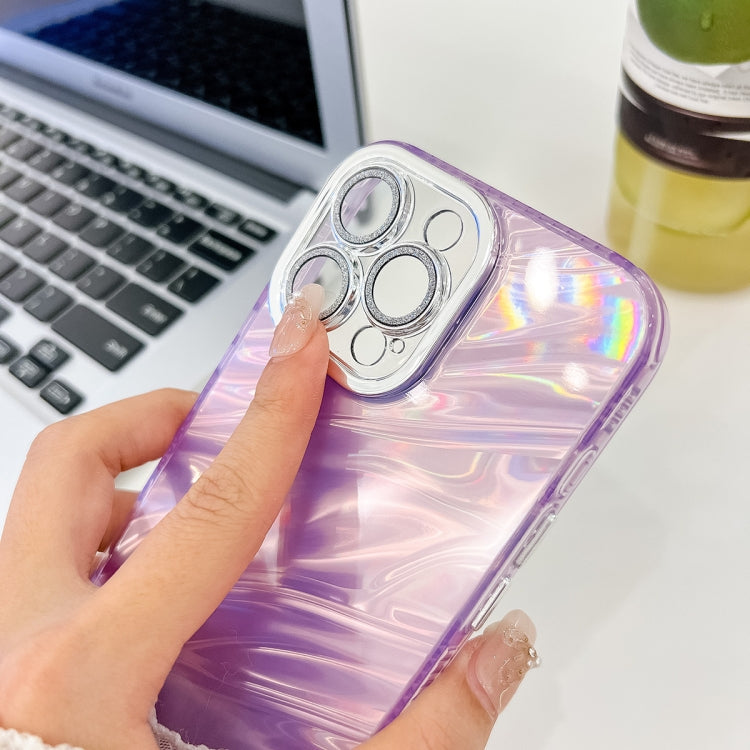 For iPhone 16 Pro Plating Glitter Texture TPU Phone Case with Lens Film(Purple Feather Yarn)