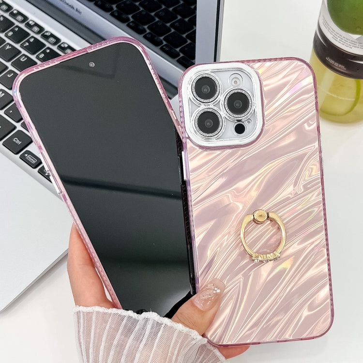 For iPhone 16 Plating Glitter Texture Ring Holder TPU Phone Case with Lens Film(White Tinfoil Texture)