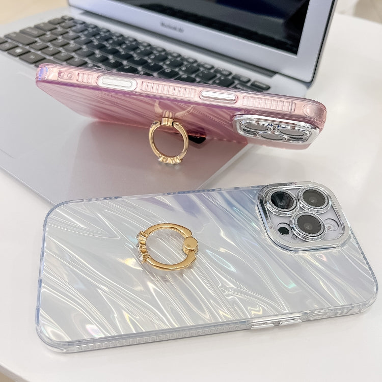 For iPhone 16 Plating Glitter Texture Ring Holder TPU Phone Case with Lens Film(White Tinfoil Texture)