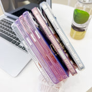 For iPhone 16 Plus Plating Glitter Texture Ring Holder TPU Phone Case with Lens Film(White Water Ripples)