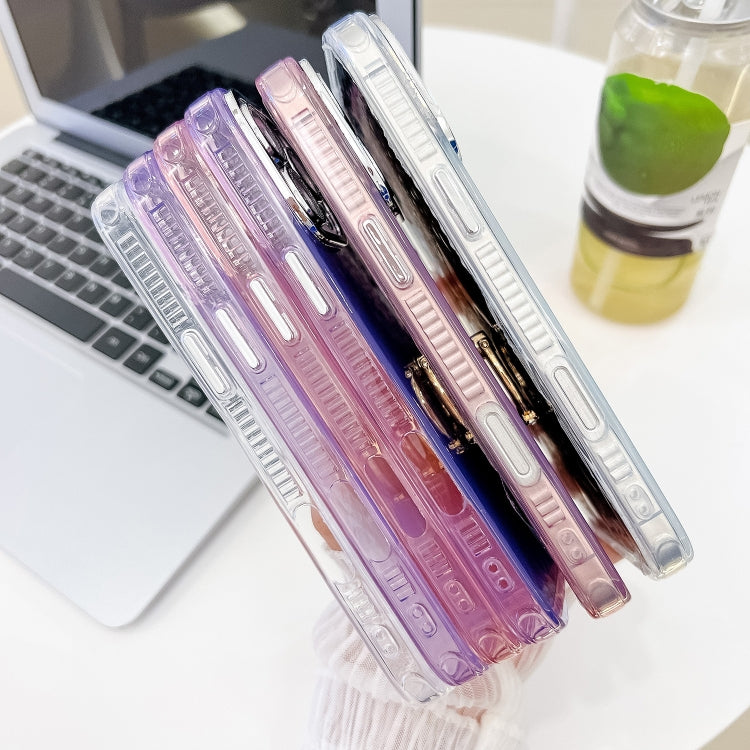 For iPhone 16 Plus Plating Glitter Texture Ring Holder TPU Phone Case with Lens Film(White Water Ripples)