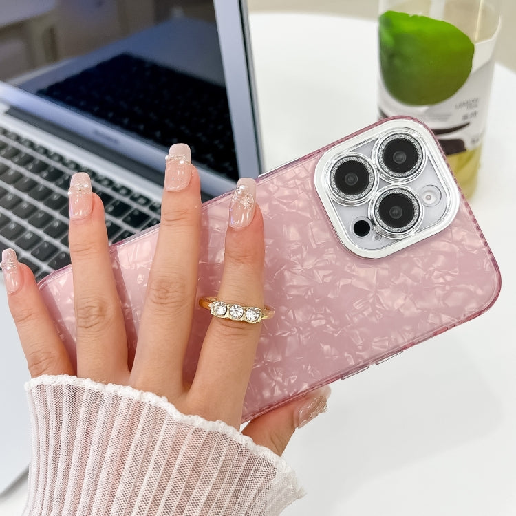 For iPhone 16 Plus Plating Glitter Texture Ring Holder TPU Phone Case with Lens Film(White Water Ripples)