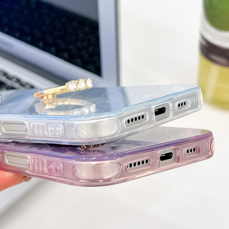 For iPhone 16 Plating Glitter Texture Ring Holder TPU Phone Case with Lens Film(White Tinfoil Texture)