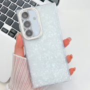 For Samsung Galaxy S25 5G Plating Glitter Texture TPU Phone Case with Lens Film(White Shell Pattern)
