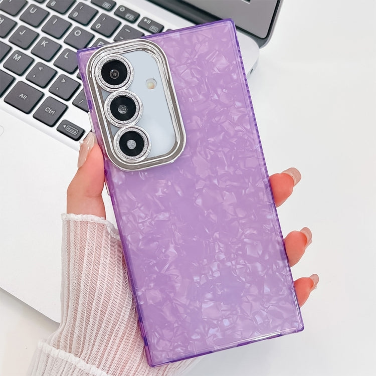 For Samsung Galaxy S25 5G Plating Glitter Texture TPU Phone Case with Lens Film(Purple Shell Pattern)