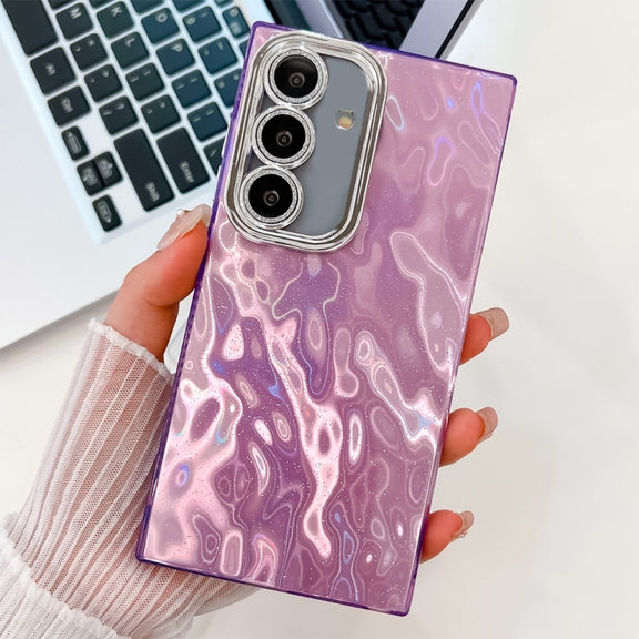 For Samsung Galaxy S25 5G Plating Glitter Texture TPU Phone Case with Lens Film(Purple Wrinkles)