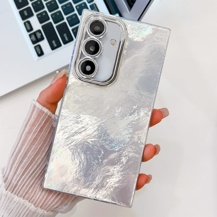 For Samsung Galaxy S25 5G Plating Glitter Texture TPU Phone Case with Lens Film(White Tinfoil Texture)