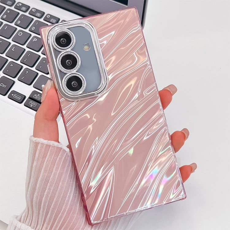 For Samsung Galaxy S25+ 5G Plating Glitter Texture TPU Phone Case with Lens Film(Pink Water Ripples)