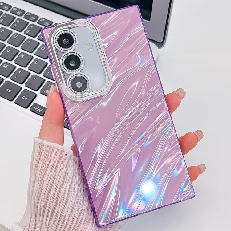 For Samsung Galaxy S25+ 5G Plating Glitter Texture TPU Phone Case with Lens Film(Purple Water Ripples)