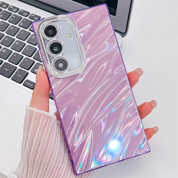 For Samsung Galaxy S25+ 5G Plating Glitter Texture TPU Phone Case with Lens Film(Purple Water Ripples)