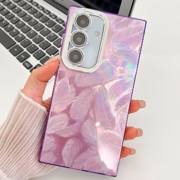 For Samsung Galaxy S25+ 5G Plating Glitter Texture TPU Phone Case with Lens Film(Purple Feathers)