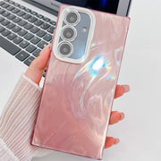 For Samsung Galaxy S25+ 5G Plating Glitter Texture TPU Phone Case with Lens Film(Pink Feather Yarn)