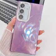 For Samsung Galaxy S25+ 5G Plating Glitter Texture TPU Phone Case with Lens Film(Purple Feather Yarn)