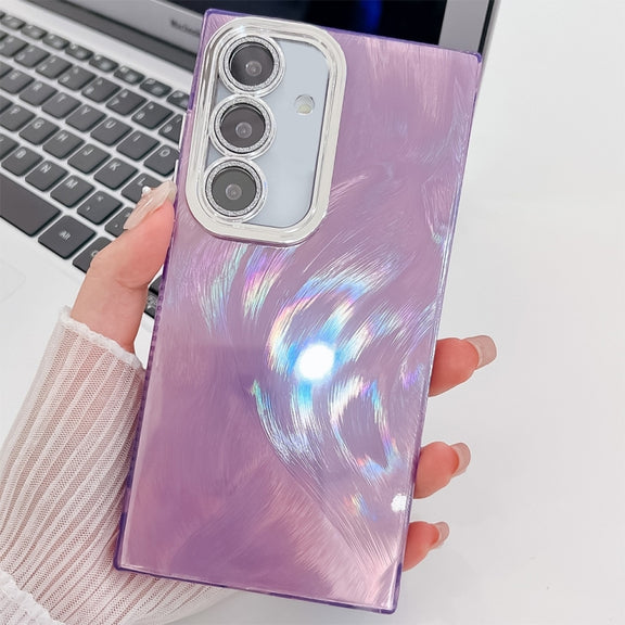 For Samsung Galaxy S25+ 5G Plating Glitter Texture TPU Phone Case with Lens Film(Purple Feather Yarn)
