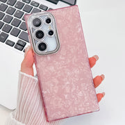 For Samsung Galaxy S25 Ultra 5G Plating Glitter Texture TPU Phone Case with Lens Film(Pink Shell Pattern)