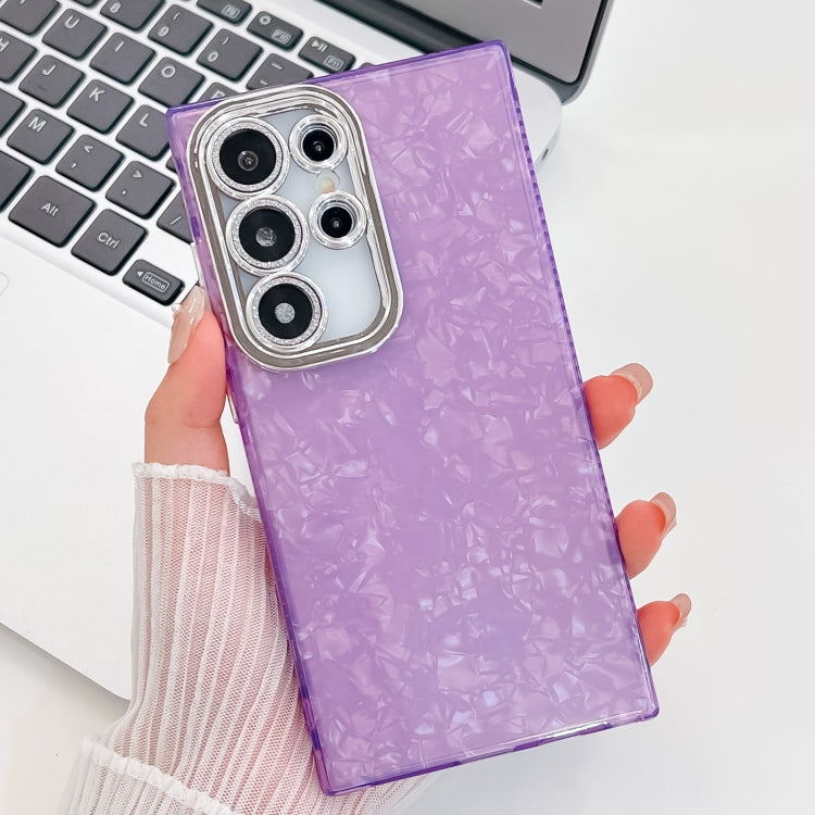 For Samsung Galaxy S25 Ultra 5G Plating Glitter Texture TPU Phone Case with Lens Film(Purple Shell Pattern)