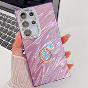 For Samsung Galaxy S25 Ultra 5G Plating Glitter Texture Ring Holder TPU Phone Case with Lens Film(Purple Water Ripples)