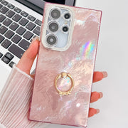 For Samsung Galaxy S25 Ultra 5G Plating Glitter Texture Ring Holder TPU Phone Case with Lens Film(Pink Tinfoil Texture)