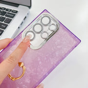 For Samsung Galaxy S25 Ultra 5G Plating Glitter Texture Ring Holder TPU Phone Case with Lens Film(Purple Shell Pattern)