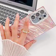 For Samsung Galaxy S25+ 5G Plating Glitter Texture Ring Holder TPU Phone Case with Lens Film(Pink Shell Pattern)