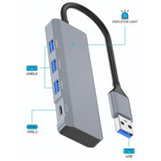ADS-309A  Aluminum Alloy USB to 3  x USB 3.0 + Type-C Data Port Expansion Hub Adapter