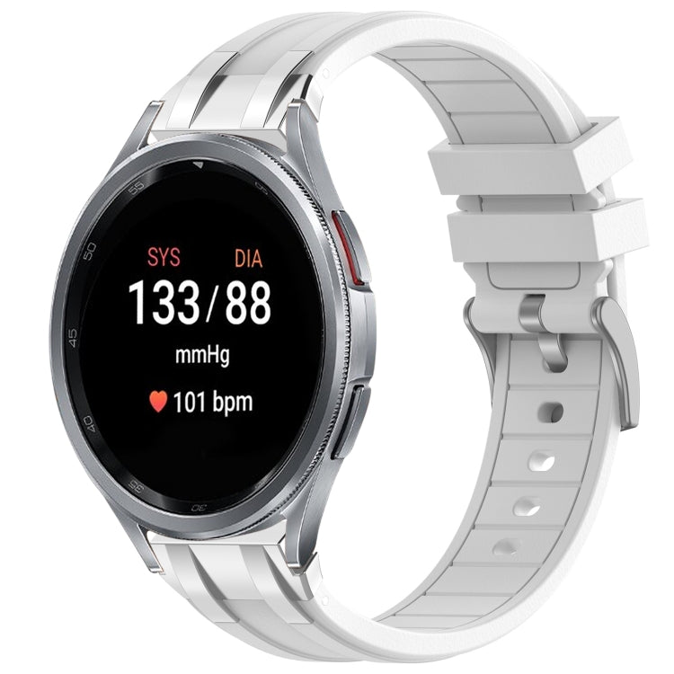 For Samsung Galaxy Watch 7 40 / 44mm 20mm Quick Release Silver Buckle Royal Silicone Watch Band(White)