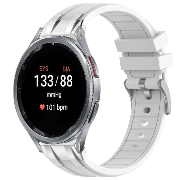 For Samsung Galaxy Watch 7 40 / 44mm 20mm Quick Release Silver Buckle Royal Silicone Watch Band(White)