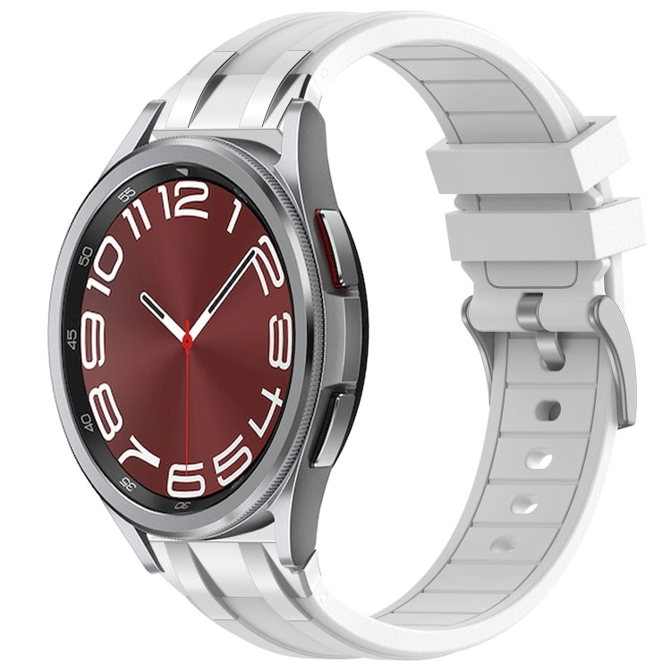 For Samsung Galaxy Watch 6 Classic 20mm Quick Release Silver Buckle Royal Silicone Watch Band(White)
