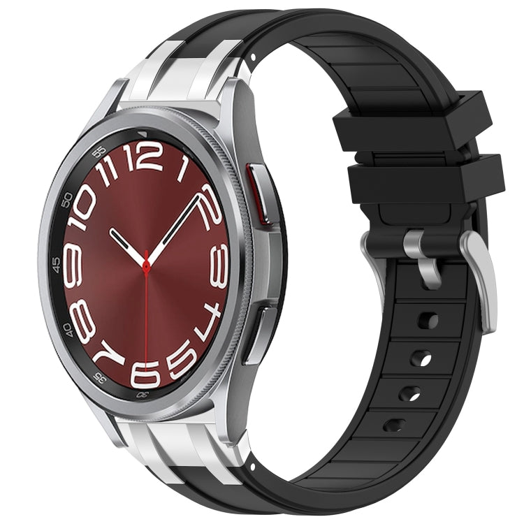 For Samsung Galaxy Watch 6 Classic 20mm Quick Release Silver Buckle Royal Silicone Watch Band(Black)