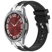 For Samsung Galaxy Watch 6 Classic 20mm Quick Release Silver Buckle Royal Silicone Watch Band(Black)