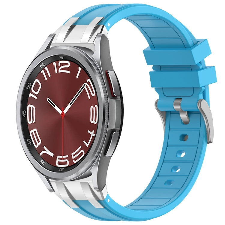 For Samsung Galaxy Watch 6 Classic 20mm Quick Release Silver Buckle Royal Silicone Watch Band(Sky Blue)