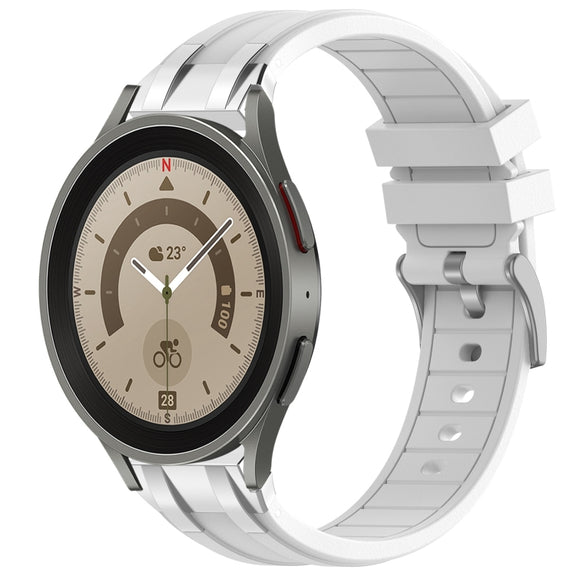 For Samsung Galaxy Watch 5 Pro 45mm 20mm Quick Release Silver Buckle Royal Silicone Watch Band(White)