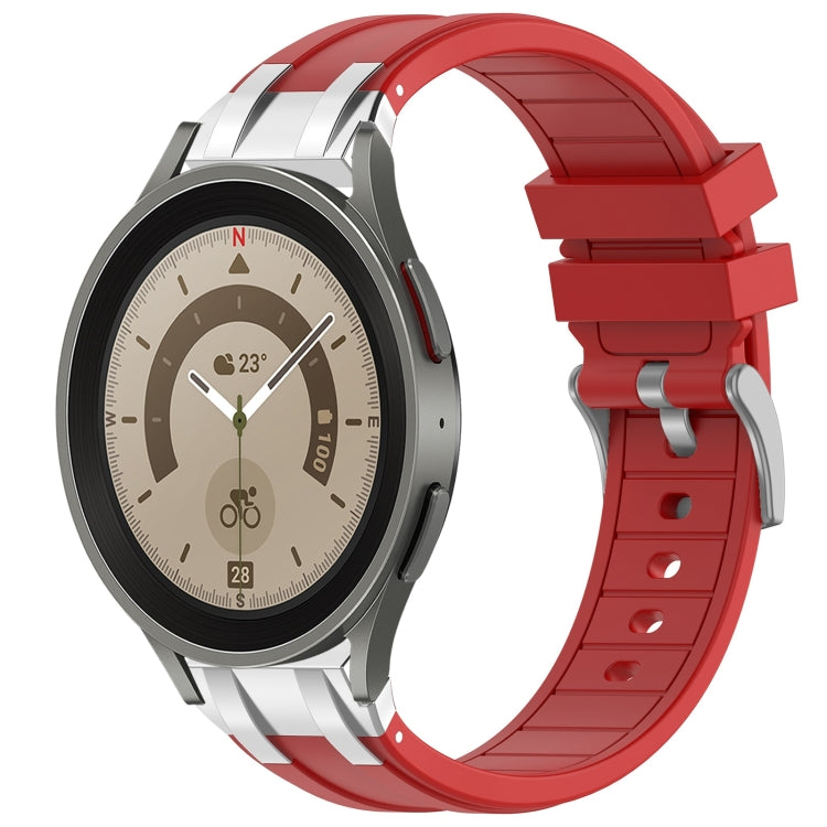For Samsung Galaxy Watch 5 Pro 45mm 20mm Quick Release Silver Buckle Royal Silicone Watch Band(Red)