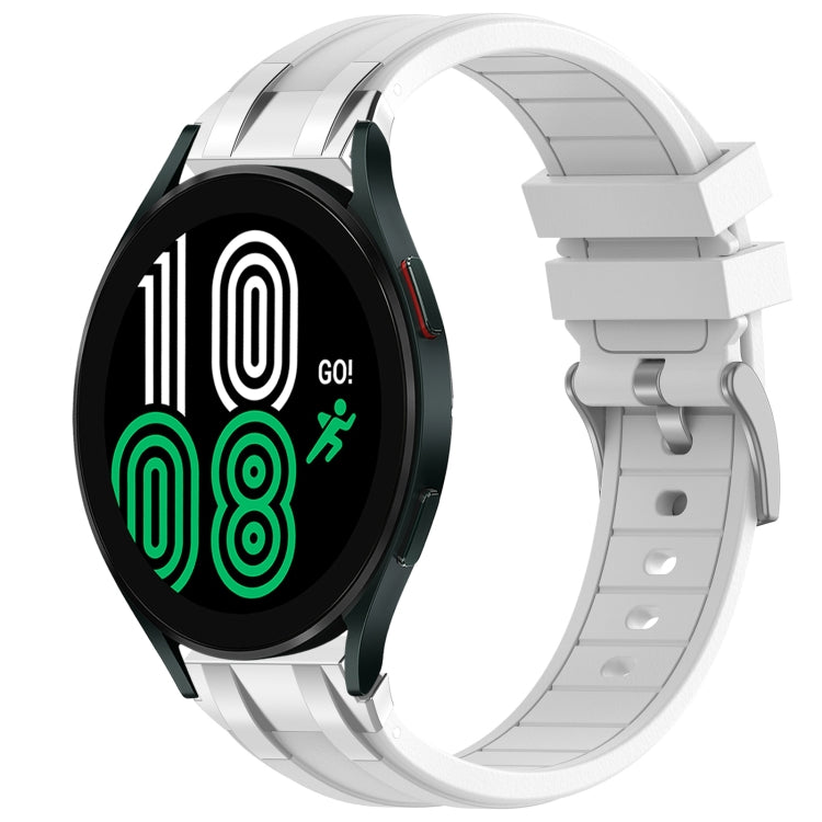 For Samsung Galaxy Watch 4 40 / 44mm 20mm Quick Release Silver Buckle Royal Silicone Watch Band(White)