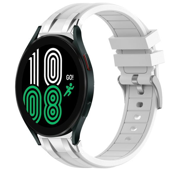 For Samsung Galaxy Watch 4 40 / 44mm 20mm Quick Release Silver Buckle Royal Silicone Watch Band(White)