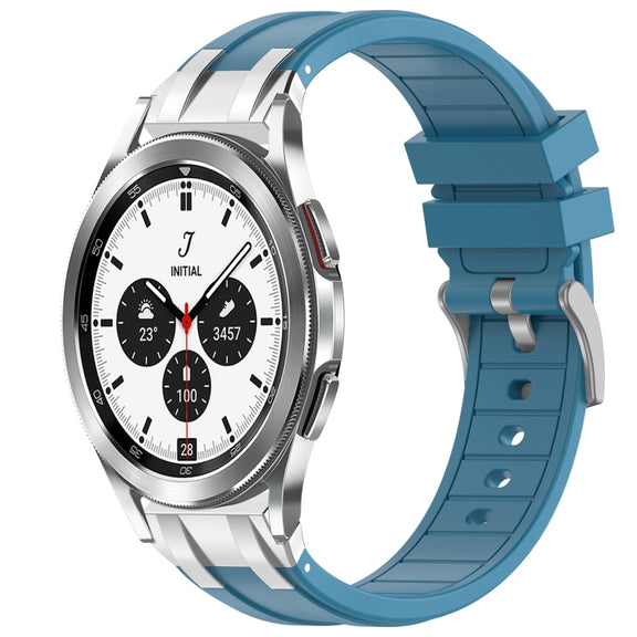 For Samsung Galaxy Watch 4 Classic 42 / 46mm 20mm Quick Release Silver Buckle Royal Silicone Watch Band(Sea Blue)