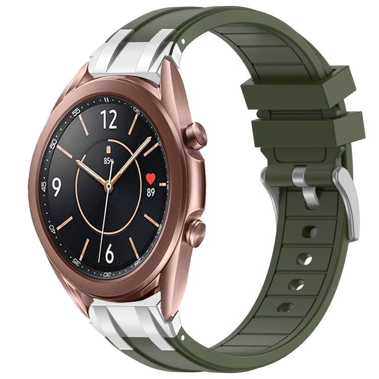 For Samsung Galaxy Watch3 41mm 20mm Quick Release Silver Buckle Royal Silicone Watch Band(Olive Green)