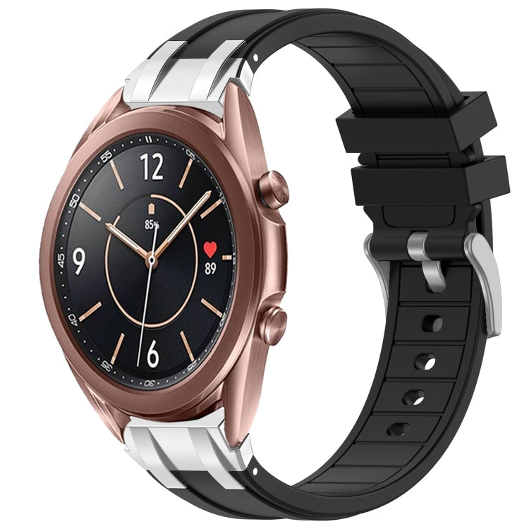 For Samsung Galaxy Watch3 41mm 20mm Quick Release Silver Buckle Royal Silicone Watch Band(Black)